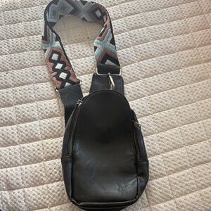 Black Sling Bag with Patterned Strap